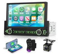 Hodozzy Single Din Car Stereo with Screen Wireless Carplay Android Auto Mirror link, 1 Din 7 Inch Touchscreen Car Radio with Bluetooth FM Radio EQ SWC Colorful Backlight, Support USB/Type-C+ Camera