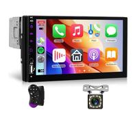 Hodozzy Single Din Car Stereo with Wireless CarPlay Android Auto, 7 Inch LCD Touch Screen Single Din Bluetooth Car Radio 1 Din with MirrorLink FM Radio/EQ MP5 Player Receiver USB/SWC + Camera