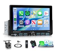 Hodozzy Single Din Car Stereo with Wireless CarPlay Android Auto, 7 Inch Touchscreen 1 Din Car Radio Screen with Bluetooth, AM/FM/RDS EQ, Mirror Link, SWC, Backlight, Type-C/USB, Camera, Controller