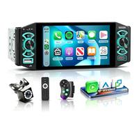 Hodozzy Single Din Car Stereo with Wireless CarPlay Android Auto Mirror Link, 5 Inch Touch Screen 1 Din Car Radio with Bluetooth, AM/FM/RDS, EQ, USB/Type-C, Steering Wheel Control, Backlight+ Camera