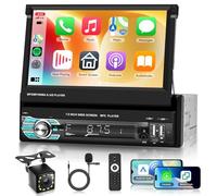 Hodozzy Single Din Flip Out Car Stereo Wireless CarPlay Android Auto,7 Inch HD Touch Screen Bluetooth 1 Din Car Radio with SWC Mirror Link FM Radio DSP USB/TF/AUX/MIC Remote Control+Reversing Camera