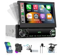 Hodozzy Single Din Touchscreen Car Stereo Wireless CarPlay Android Auto,7 inch Flip Out Bluetooth 1 Din Car Radio with SWC Mirror Link FM Radio USB-C EQ Colour Backlight Setting+Backup Camera