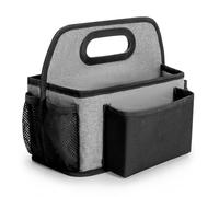 HODRANT Camping Utensil Bag, Paper Plate Storage Bag with 4 Compartments for Cup Fork Spoon Napkin, Buffet Silverware Storage Caddy, Metal Cutlery Dispenser for Party Picnic Flatware, Grey