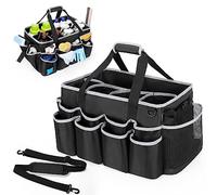HODRANT Extra-large Wearable House Cleaning Caddy, Organizer for Products, Housekeeping Tote Bag with Pads, Dividers, Handles, Car Wash Detailing Supplies, Only, Black+grey Adge