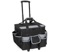 HODRANT Large Rolling Cleaning Caddy Bag with Detachable Trolley & Lid, Cleaning Supplies Organizer Cart on Wheels, Portable Cleaning Caddy with Shoulder Strap & Handles, Black