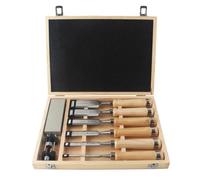 HODYANN 8 Pcs 11.4in Wood Chisel Sets with Wooden Case | Honing guide, sharpening stone included. Chrome-vanadium steel, hardened edges, ideal for woodworking and carving.