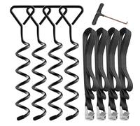 Hodzeed 4 Pack Trampoline Anchor Kit, Heavy Duty Ground Anchors Black