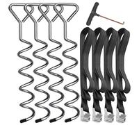Hodzeed 4 Pack Trampoline Anchor Kit, Heavy Duty Ground Anchors Silver
