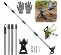Hoe Garden Tool Long Handle, 2 in 1 Weed Remover Tool Rake & Hoes, Adjustable 42-148CM Heavy Duty Weeding Puller Stainless Steel for Yard, Lawn, Patio, Garden