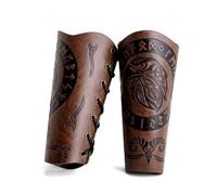 HOEACXY Leather Bracers for Men - Viking Embossed Medieval Arm Archery Guard Gauntlet Costumes, Hbr060-eagle Brown, Common