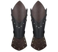 HOEACXY Medieval Embossed Bracers Faux Leather Arm Guards Buckle Bracers for Cosplay Knight LARP, Hbr061-black, common