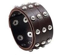 HOEACXY Wide Leather Cuff Bracelet Triple Rivet Bold Statement Wristband with Adjustable Fit Rugged Style for Men and Women, One Size, Faux Leather, no gemstone