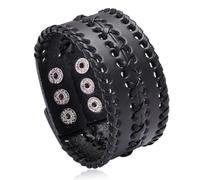 HOEACXY Wide Leather Cuff Bracelet Triple Rivet Bold Statement Wristband with Adjustable Fit Rugged Style for Men and Women, One Size, Faux Leather, no gemstone