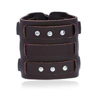 HOEACXY Wide Leather Cuff Bracelet Triple Rivet Bold Statement Wristband with Adjustable Fit Rugged Style for Men and Women, One Size, Faux Leather, no gemstone