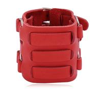 HOEACXY Wide Leather Cuff Bracelet Triple Rivet Bold Statement Wristband with Adjustable Fit Rugged Style for Men and Women