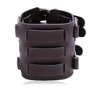 HOEACXY Wide Leather Cuff Bracelet Triple Rivet Bold Statement Wristband with Adjustable Fit Rugged Style for Men and Women, One Size, Faux Leather, no gemstone