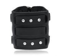 HOEACXY Wide Leather Cuff Bracelet Triple Rivet Bold Statement Wristband with Adjustable Fit Rugged Style for Men and Women, One Size, Faux Leather, no gemstone