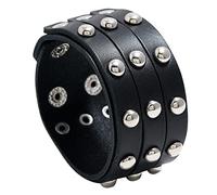 HOEACXY Wide Leather Cuff Bracelet Triple Rivet Bold Statement Wristband with Adjustable Fit Rugged Style for Men and Women, One Size, Faux Leather, no gemstone