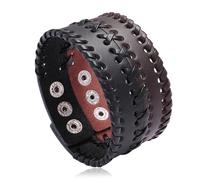 HOEACXY Wide Leather Cuff Bracelet Triple Rivet Bold Statement Wristband with Adjustable Fit Rugged Style for Men and Women, One Size, Faux Leather, no gemstone