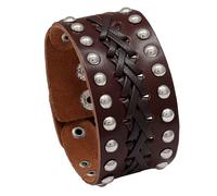 HOEACXY Wide Triple Buckled Bracelet Men Punk Leather Bracelet Chunky Style 8 cm Biker Wide Cuff Wristband Adjustable, One Size, Faux Leather, no gemstone