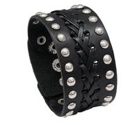 HOEACXY Wide Triple Buckled Bracelet Men Punk Leather Bracelet Chunky Style 8 cm Biker Wide Cuff Wristband Adjustable, One Size, Faux Leather, no gemstone