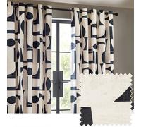 Hoem Carro Abstract 100% Cotton Lined Eyelet Curtains Dusk 168cm width 183cm drop, Multi