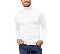 Hoefirm Men's Polar Neck Pullover Basic Warm Tops Turtleneck Knit Jumper Slim Fit Sweater Funnel Cotton Wool White M