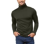 Hoefirm Men's Polar Neck Pullover Basic Warm Tops Turtleneck Knit Jumper Slim Fit Sweater Funnel Cotton Wool Green S
