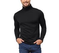 Hoefirm Men's Polar Neck Pullover Basic Warm Tops Turtleneck Knit Jumper Slim Fit Sweater Funnel Cotton Wool Black S