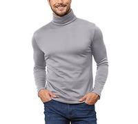 Hoefirm Men's Polar Neck Pullover Basic Warm Tops Turtleneck Knit Jumper Slim Fit Sweater Funnel Cotton Wool Grey L