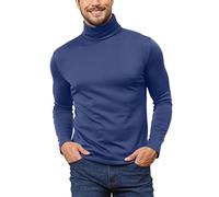 Hoefirm Men's Polar Neck Pullover Basic Warm Tops Turtleneck Knit Jumper Slim Fit Sweater Funnel Cotton Wool Navy S