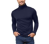 Hoefirm Men's Polar Neck Pullover Basic Warm Tops Turtleneck Knit Jumper Slim Fit Sweater Funnel Cotton Wool Blue XL