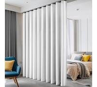 Hoeflife Room Divider Curtains Blackout Floor to Ceiling Curtain with Hook Wall Mount Sliding Door Curtains Ceiling Mount Extra Wide Curtain Wall Divider for Room Separation(Greyish Whitei,W150xH96In)