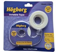 Högborg Invisible Matt Tape with Dispenser & Free Extra Refill Roll - 19mm x 33m Magic Tape, Writable & Easy Tear, Clear Matte Adhesive for Documents, Gifts, Office, School & Home (2 Rolls Included)