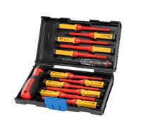 Högert HT1S997 Insulated 1000 V Screwdriver Set with Interchangeable Handle with Voltage Tester for Detecting Voltage in Sockets - Red/Yellow