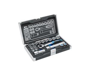 Högert Technik 18pc Spline Pass-Through Socket Set, 60-Tooth Ratchet | Spline pass-through sockets for hex, 12-point, Torx, square and long-stud work in automotive, garage and workshop use.
