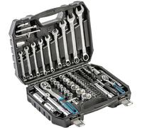Högert Technik 85-Piece 1/4" & 1/2" Drive Socket & Bit Set, Cr-V Steel Tool Kit with 72-Tooth Ratchets, Combination Spanners, DIN 3124, Steel Carry Case