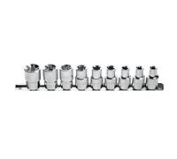 Högert Technik - HT1A880 Socket Tool Nut Box I Chrome Vanadium Steel Alloy I Socket Set I Technology 9-Piece Set Torx Socket Wrench, Silver, 1/2 Inch Size E10-E24, CRV