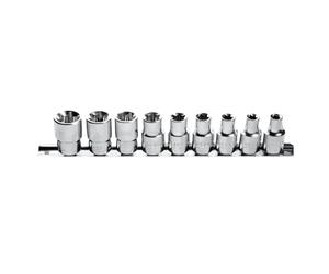 Högert Technik - HT1A880 Socket Tool Nut Box I Chrome Vanadium Steel Alloy I Socket Set I Technology 9-Piece Set Torx Socket Wrench, Silver, 1/2 Inch Size E10-E24, CRV