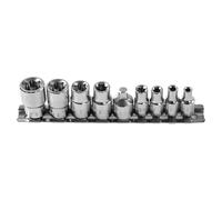 HÖGERT TECHNIK HT1A884 Socket Tool Socket Box I Chrome Vanadium Steel Alloy I Socket Set I Technology Set of 9 Torx Socket Wrenches, Silver, 1/4 Inch E5-E8, 3/8 E10-E16, CRV