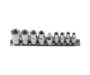 HÖGERT TECHNIK HT1A884 Socket Tool Socket Box I Chrome Vanadium Steel Alloy I Socket Set I Technology Set of 9 Torx Socket Wrenches, Silver, 1/4 Inch E5-E8, 3/8 E10-E16, CRV
