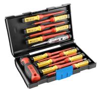 Högert HT1S997 Insulated 1000 V Screwdriver Set with Interchangeable Handle with Voltage Tester for Detecting Voltage in Sockets - Red/Yellow