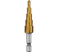 Högert Technik Step Drill Bit 4-12 mm, HSS Peeling Drill, Titanium Coated, HEX 1/4 Inch, Taper Drill Bit for Metal, Wood & Plastic, Tapered Drill Bit