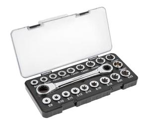 Högert Technik - Tool Set - Ratchet Ring Spanner with Socket Spanner Made of Chrome Vanadium Alloy Steel - Combination Spanner with Ratchet, hex Socket Wrench, TORX attachments