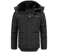 Höhenhorn Adamelo Men's Winter Jacket Quilted Jacket Lined Winter Jacket with Removable Faux Fur Collar, Black belt edition, XL