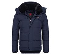 Höhenhorn Adamelo Men's Winter Quilted Jacket Lined Winter Jacket with Removable Faux Fur Collar - Blue - XX-Large