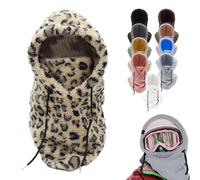 hoehew Sherpa Hood Ski Mask for Women and Wen, Wind-Resistant Winter Face Mask, Over Helmet Fleece Cover Hat Cap Scarf, Leopard, One size