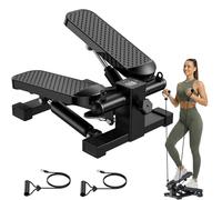HOELLL Mini Stair Stepper with Resistance Bands for Exercise at Home, Portable Under Desk Twist Steppers for Office, Workout Equipment for Full Body Workout, 220lb Weight Capacity, LED Display, Black