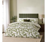 Hoem Lauro Duvet Cover Set - Reversible Cotton Blend Botanical Leaf Bedding (Olive - Super King)