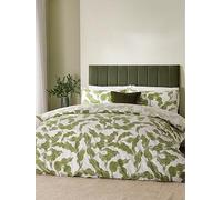 furn. Hoem Lauro Duvet Cover Set - Reversible Cotton Blend Botanical Leaf Bedding (Olive - Super King)